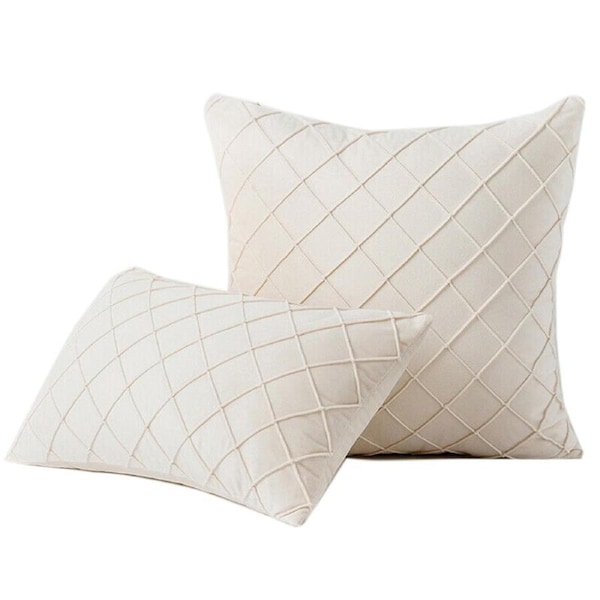 Velvet Cushion Cover Diamond Pleated Checked Home Decor Sofa Throw Pillow Case - Beige 50 x 50cm