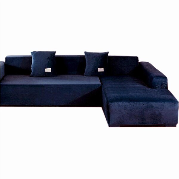 Velvet Sofa Covers Couch Cover Super Stretch Slipcover Protector - Navy 1 Seater