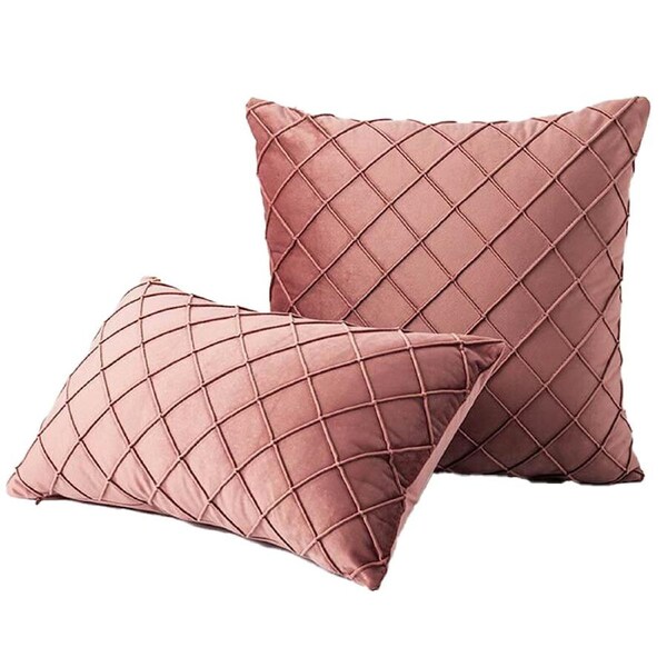 Velvet Cushion Cover Diamond Pleated Checked Home Decor Sofa Throw Pillow Case - Rosy Brown 50 x 50cm