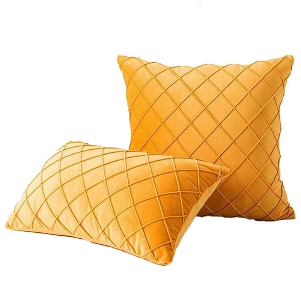 Velvet Cushion Cover Diamond Pleated Checked Home Decor Sofa Throw Pillow Case - Orange 45 x 45cm