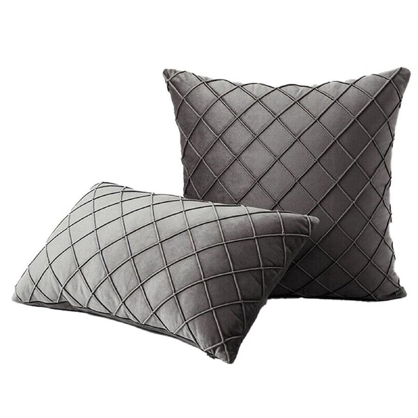 Velvet Cushion Cover Diamond Pleated Checked Home Decor Sofa Throw Pillow Case - Grey 30 x 50cm