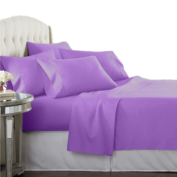 Egyptian Cotton Percale All Size Sheet Set Anti-Pilling - Purple Queen