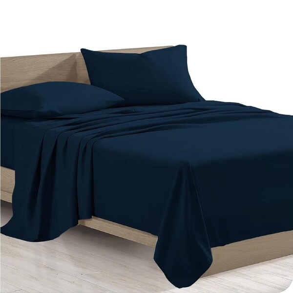 Egyptian Cotton Percale All Size Sheet Set Anti-Pilling - Navy Blue Double