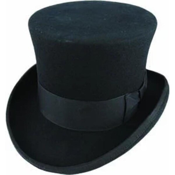 5.5"" Premium Mad Hatter Top Hat 100% Australian Wool Felt Magician Tuxedo Cap - Black - 58cm