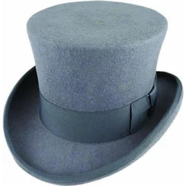 5.5"" Premium Mad Hatter Top Hat 100% Australian Wool Felt Magician Tuxedo Cap - Grey - 59cm