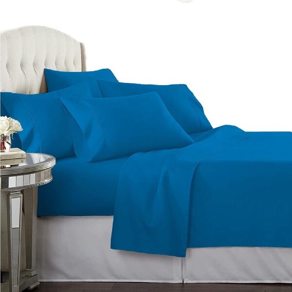 Egyptian Cotton Percale All Size Sheet Set Anti-Pilling - Biscay Blue Double