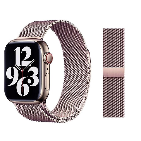 For Apple Watch iWatch Band Series 9 8 7 SE 6 5 4 Magnetic Stainless Steel Strap - Rose Pink 42mm 44mm 45mm