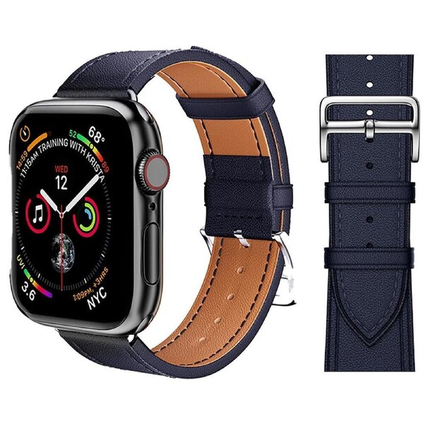 For Apple Watch iWatch Band Series 9 8 7 6 5 4 3 SE 45 44 41 Leather Strap- Midnight Blue 38mm 40mm 41mm