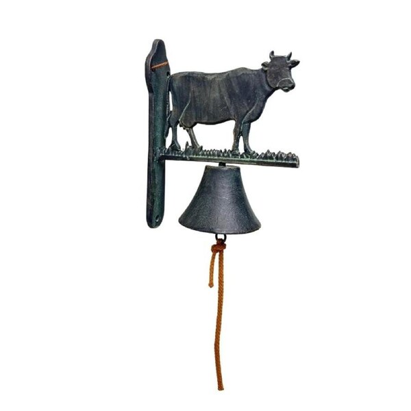 French Country Wall Art Cow Hanger Bell Wrought Iron Metal Green