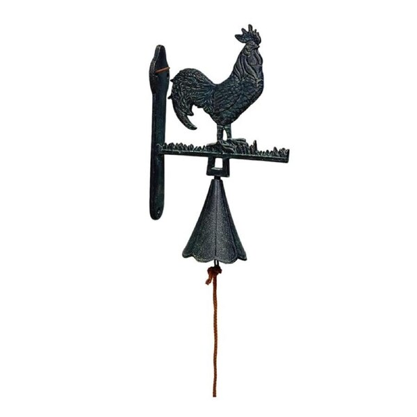 French Country Wall Art Rooster Hanger Bell Wrought Iron Green 74144RST