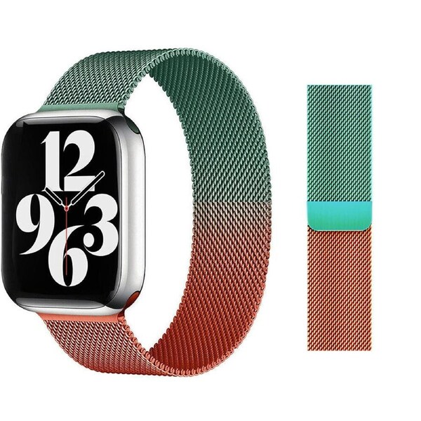 For Apple Watch iWatch Band Series 9 8 7 SE 6 5 4 Magnetic Stainless Steel Strap - Gradient Orange Green Ultra 49mm