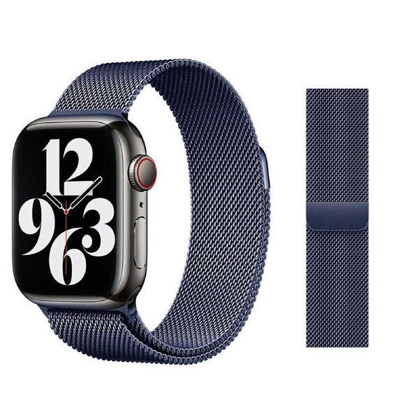 For Apple Watch iWatch Band Series 9 8 7 SE 6 5 4 Magnetic Stainless Steel Strap - Midnight Blue 42mm 44mm 45mm