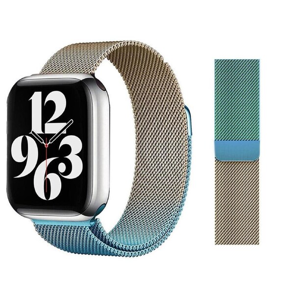 For Apple Watch iWatch Band Series 9 8 7 SE 6 5 4 Magnetic Stainless Steel Strap - Gradient Gold Blue 38mm 40mm 41mm