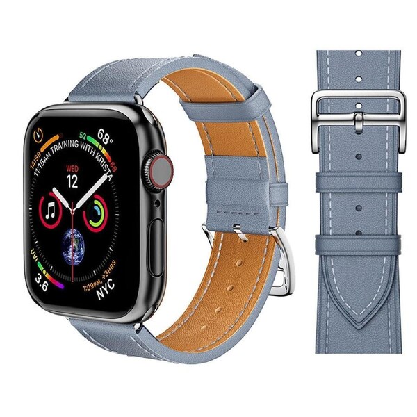 For Apple Watch iWatch Band Series 9 8 7 6 5 4 3 SE 45 44 41 Leather Strap - Blue 42mm 44mm 45mm 49mm