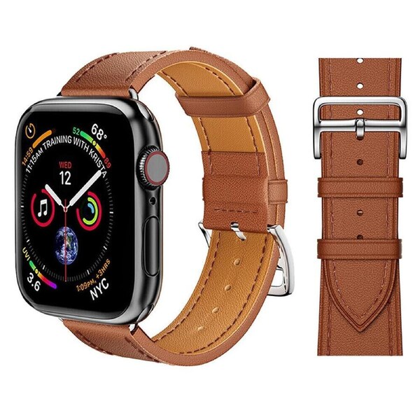 For Apple Watch iWatch Band Series 9 8 7 6 5 4 3 SE 45 44 41 Leather Strap - Brown 38mm 40mm 41mm