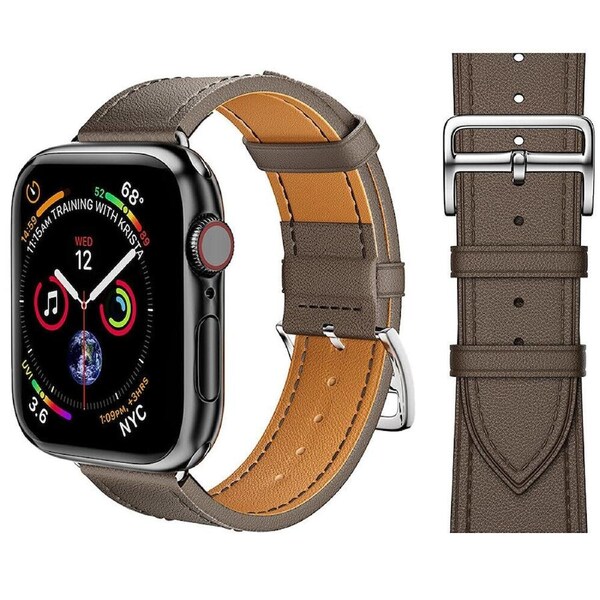 For Apple Watch iWatch Band Series 9 8 7 6 5 4 3 SE 45 44 41 Leather Strap - Khaki Grey 42mm 44mm 45mm 49mm