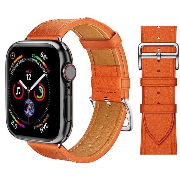 For Apple Watch iWatch Band Series 9 8 7 6 5 4 3 SE 45 44 41 Leather Strap - Orange 38mm 40mm 41mm