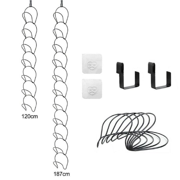 Baseball Cap Hat Rack Clothes Hanger Scarf Organizer Storage Door Closet Hanger Black 1 x 120cm and 1 x 187cm