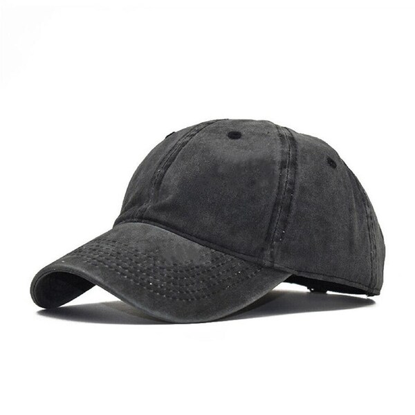 Men Plain Washed Baseball Cap Casual Cotton Adjustable Solid Womens Sport Hat Black