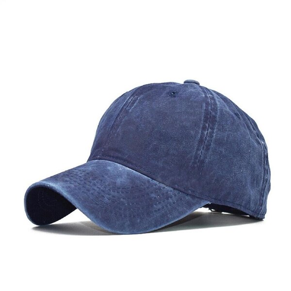 Men Plain Washed Baseball Cap Casual Cotton Adjustable Solid Womens Sport Hat Navy