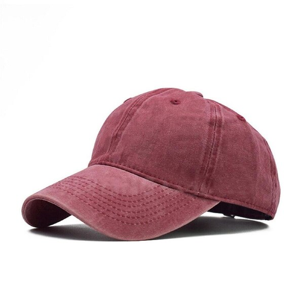Men Plain Washed Baseball Cap Casual Cotton Adjustable Solid Womens Sport Hat Wine