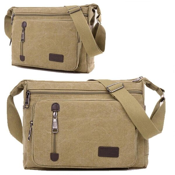 Retro Mens Canvas Shoulder Messenger Bag Crossbody Satchel School Travel Bags Khaki