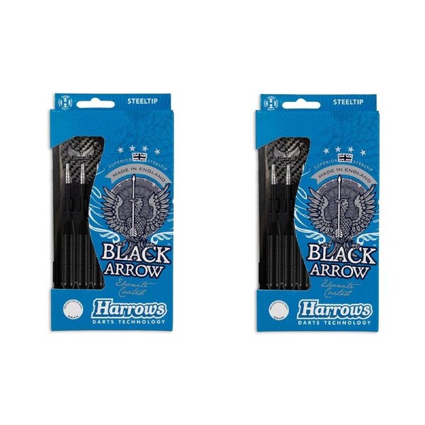 2PK Harrows Brass Barrel Black Arrow Darts Set w/ Flights Shafts Carry Case 25GM