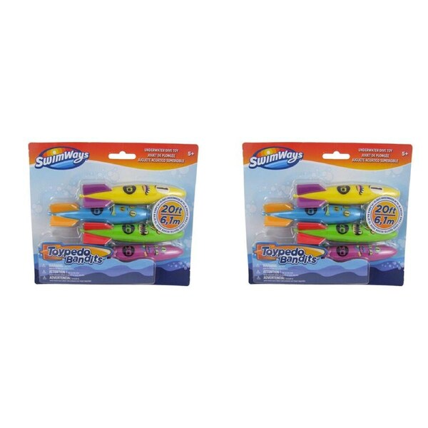 2x 4pc Swimways Gliding Underwater Toypedo Bandits Diving Toy Multi Colour