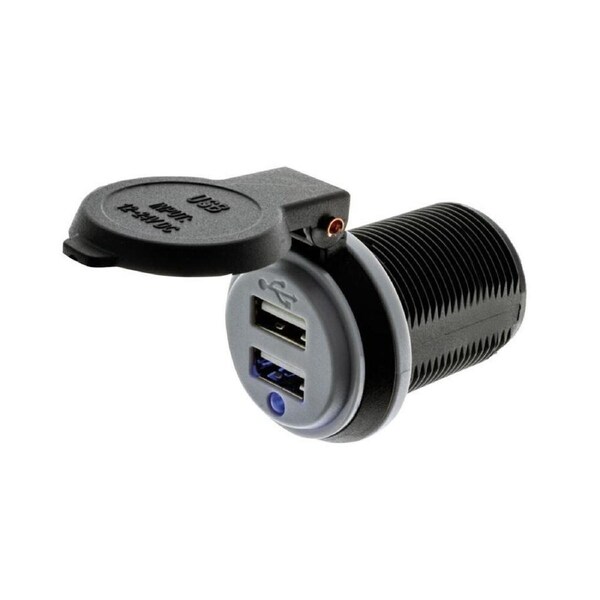 Hulk Straight Terminals Dual USB Socket w/ Protective Cap Blue Illumination