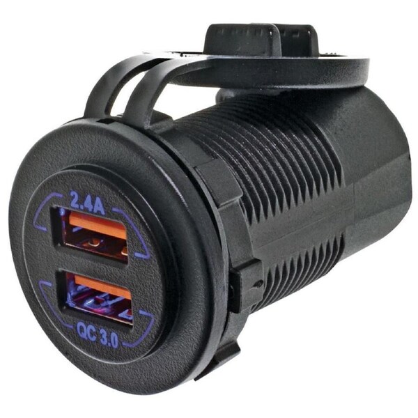 Hulk Compact Quick Charging Dual Port Vehicle USB Socket Black