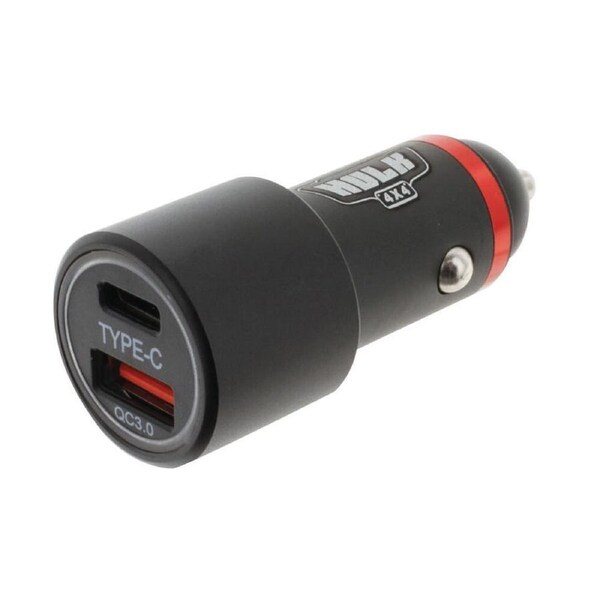 Hulk Dual USB In Car Socket Charger - Type C & QC3.0 Blue Illumination