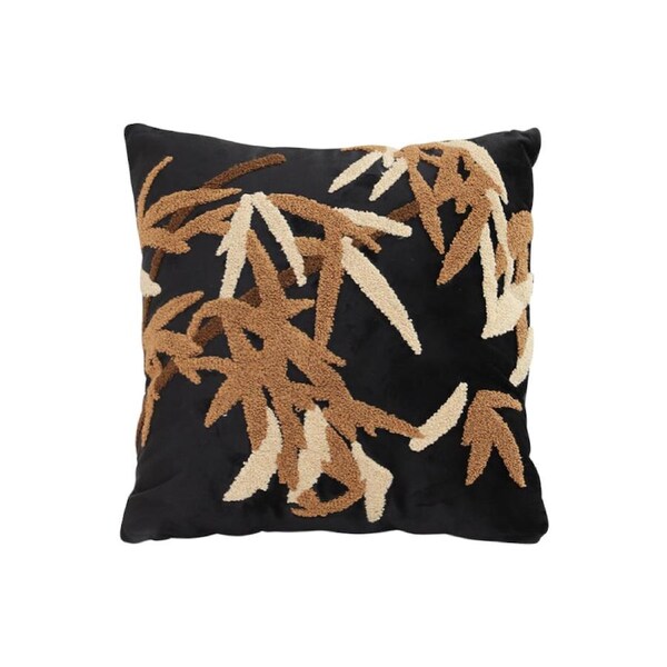 SOGA 45cm Black Brown Bamboo Leaf Botanical Embroidered Throw Pillow