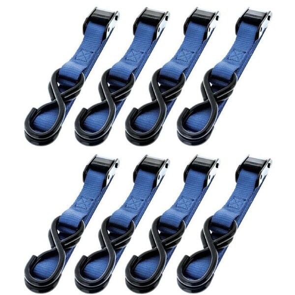 2x 4pc Hulk Cambuckle Secure Locking Adjustable Tiedown Straps Blue