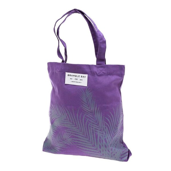 Bramble Bay Twilight Sunset Fern Outline Cotton Everyday Tote Bag Stylish Purple
