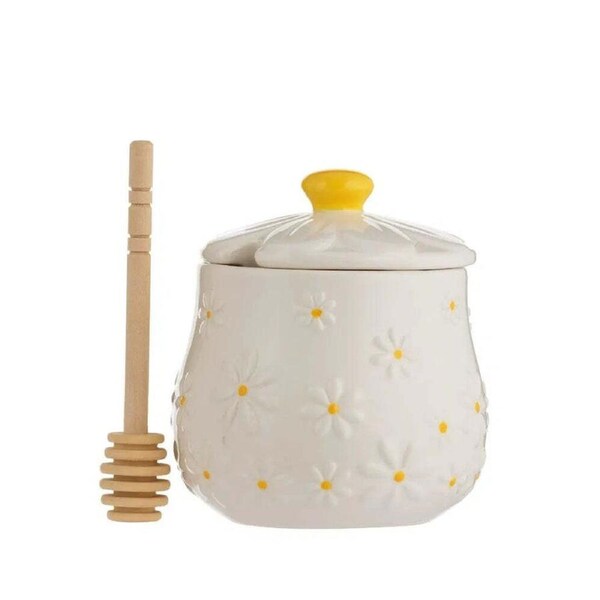 Price And Kensington Daisy Ceramic Honey Pot With Wooden Drizzler 450ml