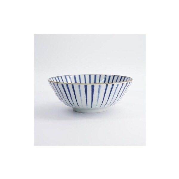 Tokyo Design Ramen Bowl Blue Tokusa Stripe Microwave Dishwasher Safe 21x8cm