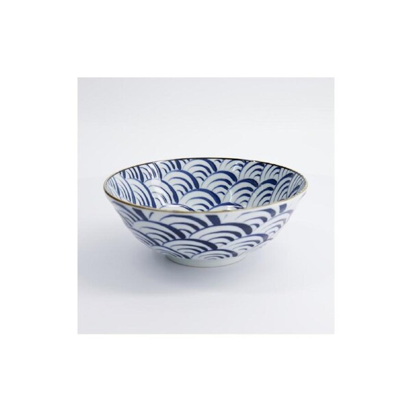 Tokyo Design Porcelain Ramen Bowl Blue Wave Microwave Safe 21x8cm Gift