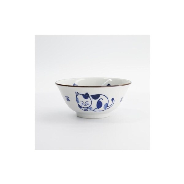 Tokyo Design Kawaii Cat Porcelain Bowl Blue Microwave Dishwasher Safe 15cm