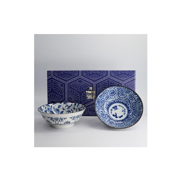 Tokyo Design Porcelain Bowl Set Blue Japanese Pattern 19cm Gift Boxed