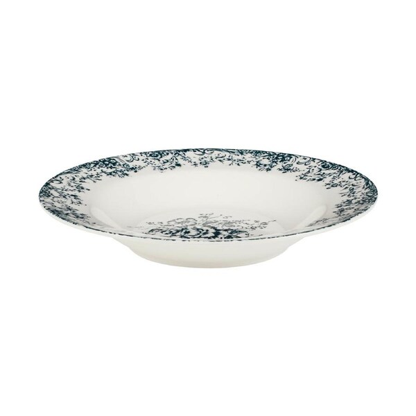 Casa Domani Rosetta Rim Soup Bowl Antique Blue Porcelain 23cm Dishwasher Safe