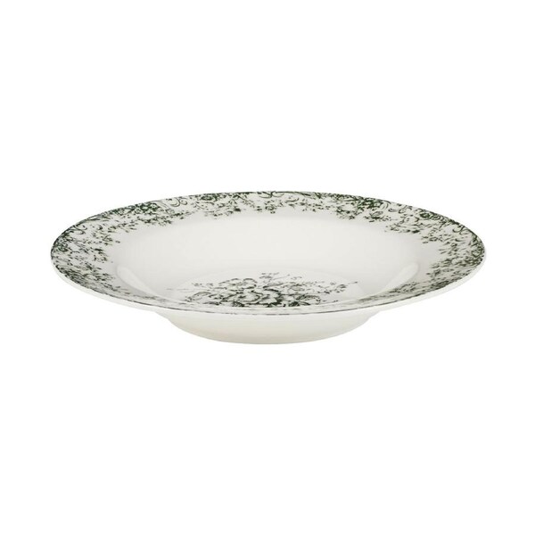 Casa Domani Rosetta Rim Soup Bowl Antique Green Porcelain 23cm Serving