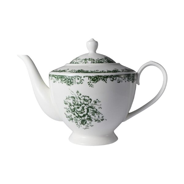 Casa Domani Teapot Antique Green Porcelain 1L Microwave Safe Elegant Gift Boxed