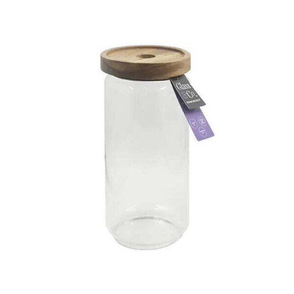 Evie Jar Glass Airtight Acacia Lid Clear 1 Litre Pantry Storage
