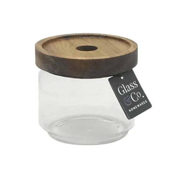 Evie Jar Glass Storage Airtight Acacia Wood Lid 300ml Kitchen 9x9x8cm