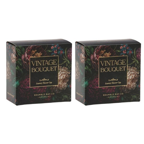 2PK Bramble Bay Vintage Floriade Bouquet Waterproof Shower Cap Reusable