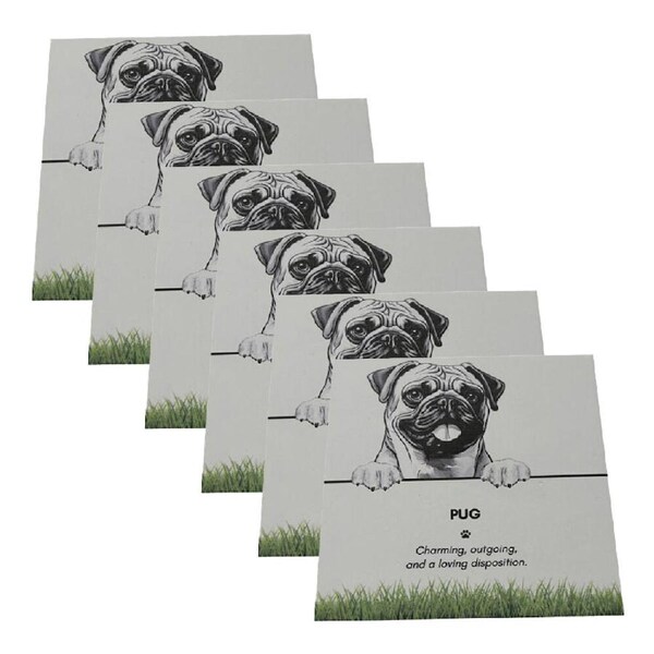 6PK Bramble Bay Pet Kitchen Coaster Pug Dog Lover Gift 11x11cm