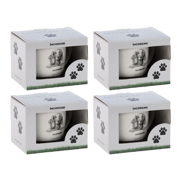 4PK Bramble Bay Dachshund Dog Print Novelty/Coffee Mug White