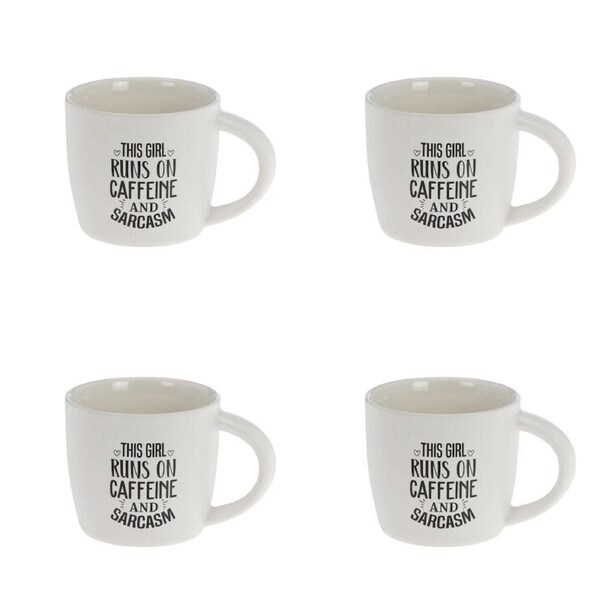 4PK Bramble Bay Girl Coffee and Sarcasm Quote Novelty/Coffee Mug White Black