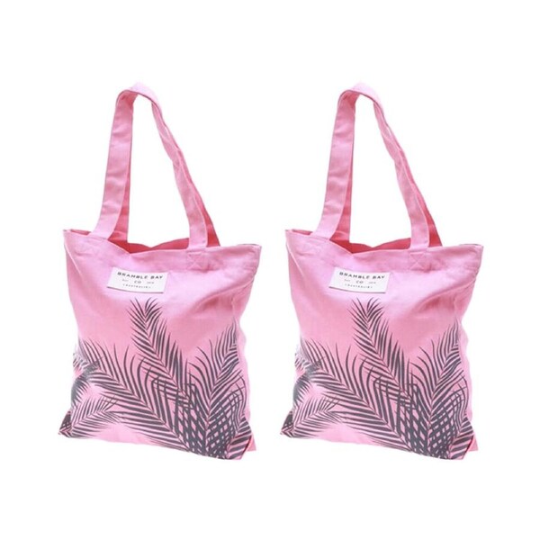 2PK Bramble Bay Twilight Sunset Fern Outline Everyday Tote Bag Stylish Pink