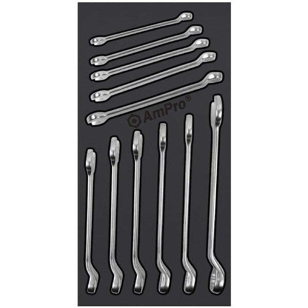 11pc Ampro T44281 45° Offset Combination Wrench Set 8-19mm